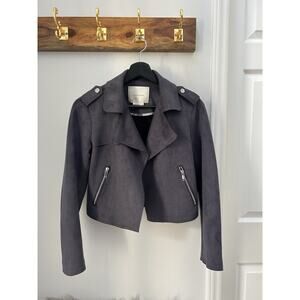 Anthropologie Women’s Cropped Moto Jacket Navy Faux suede Size S